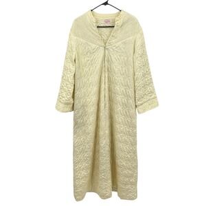 Vintage Quilted House Dress L XL Butter Yellow Long Sleeve Cottage Granny Lounge